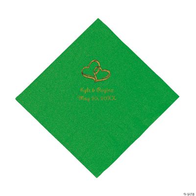 Personalized Gold Two Hearts Luncheon Napkins - Green