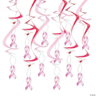 12 Pink Ribbon Dangling Swirls