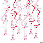 25 Pink Ribbon Hanging Swirl Decorations - 12 Pc.