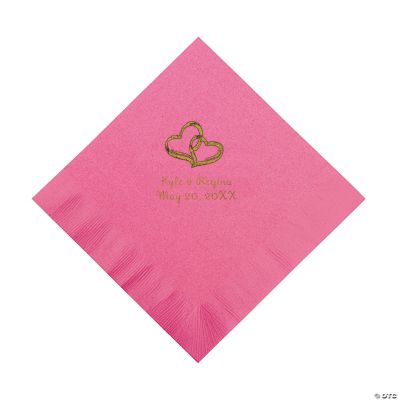 Personalized Gold Two Hearts Luncheon Napkins - Candy Pink