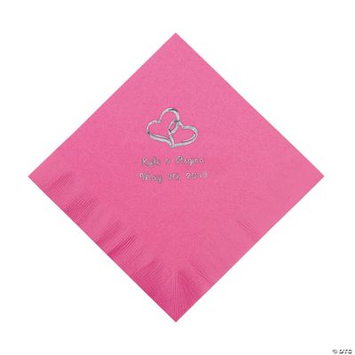 Personalized Two Hearts Luncheon Napkins - Candy Pink
