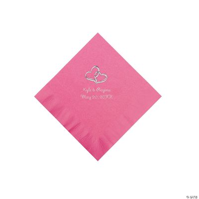 Personalized Two Hearts Beverage Napkins - Candy Pink
