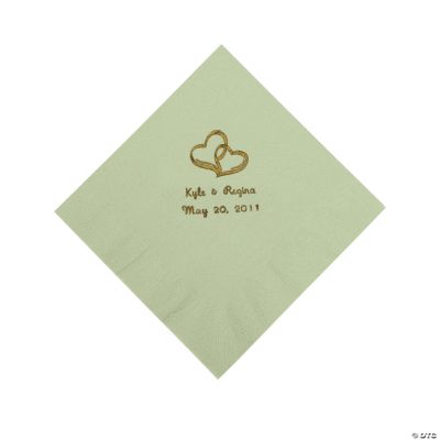 Personalized Gold Two Hearts Luncheon Napkins - Sage Green