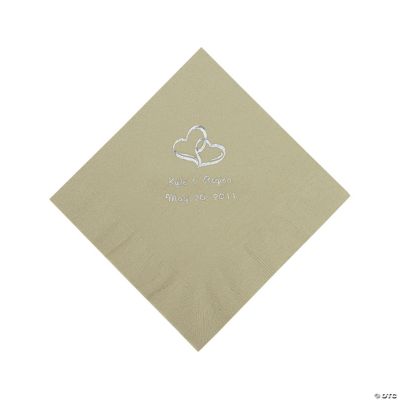 Personalized Two Hearts Beverage Napkins - Sage Green
