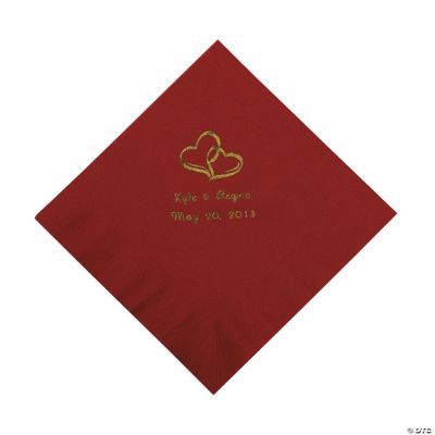 Personalized Gold Two Hearts Luncheon Napkins - Burgundy