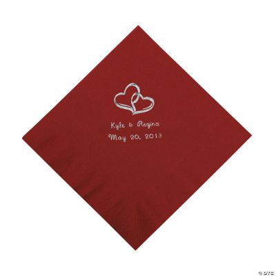 Personalized Two Hearts Luncheon Napkins - Burgundy
