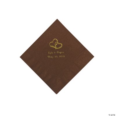 Personalized Gold Two Hearts Beverage Napkins - Chocolate