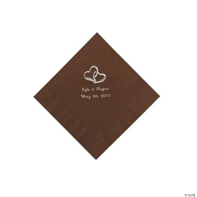 Personalized Two Hearts Beverage Napkins - Chocolate