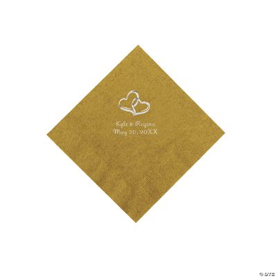 Personalized Two Hearts Beverage Napkins - Gold