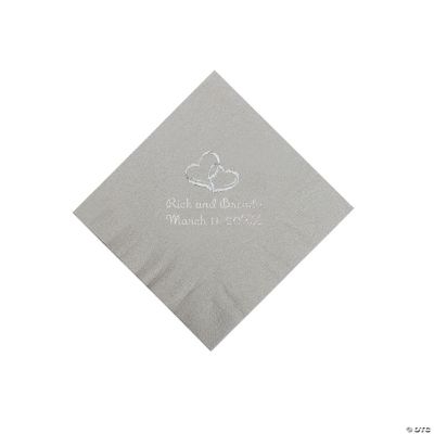 Personalized Two Hearts Beverage Napkins - Silver