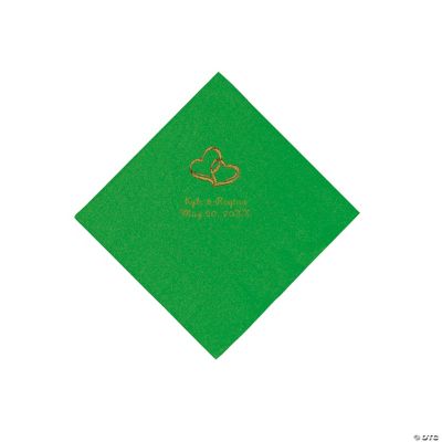 Personalized Gold Two Hearts Beverage Napkins - Green