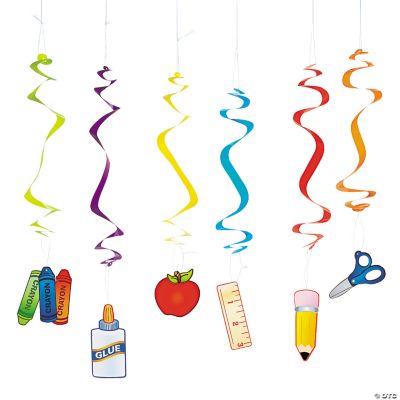 12 School Supplies Dangling Swirls