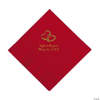 Personalized Gold Two Hearts Luncheon Napkins - Red