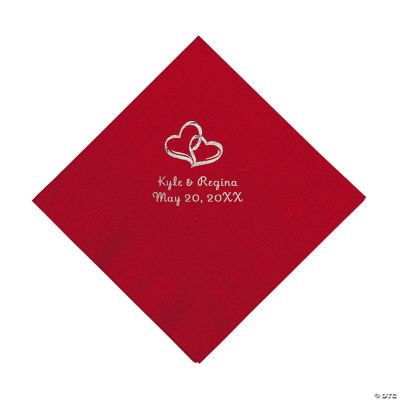 Personalized Two Hearts Luncheon Napkins - Red