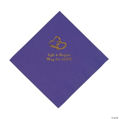 Personalized Gold Two Hearts Luncheon Napkins - Purple
