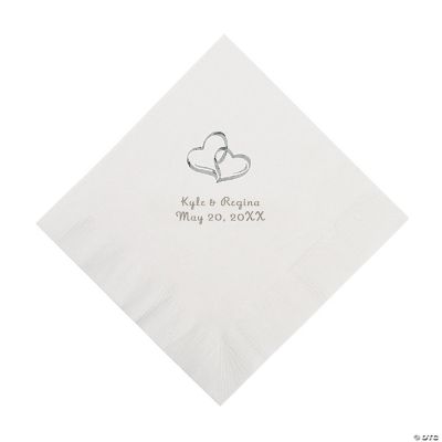 Personalized Silver Two Hearts Luncheon Napkins - White