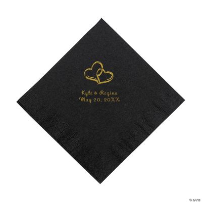Personalized Gold Two Hearts Luncheon Napkins - Black