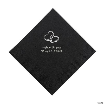 Personalized Silver Two Hearts Luncheon Napkins - Black