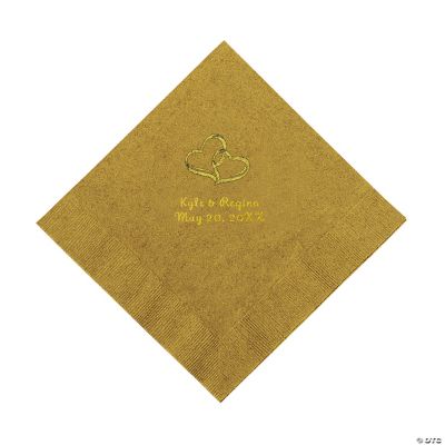 Personalized Gold Two Hearts Luncheon Napkins - Gold