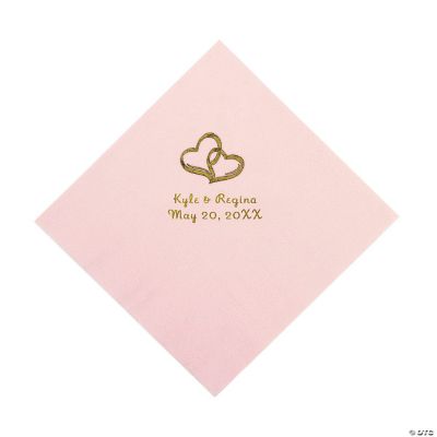 Personalized Gold Two Hearts Luncheon Napkins - Pink