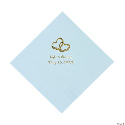 Personalized Gold Two Hearts Luncheon Napkins - Light Blue