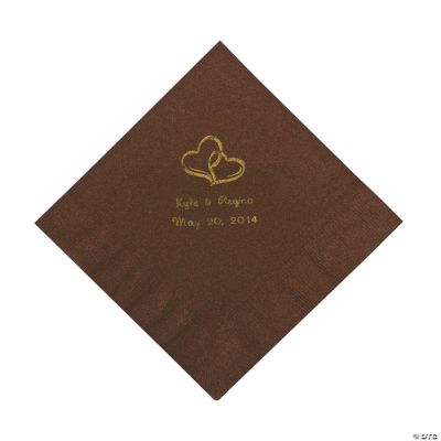 Personalized Gold Two Hearts Luncheon Napkins - Chocolate