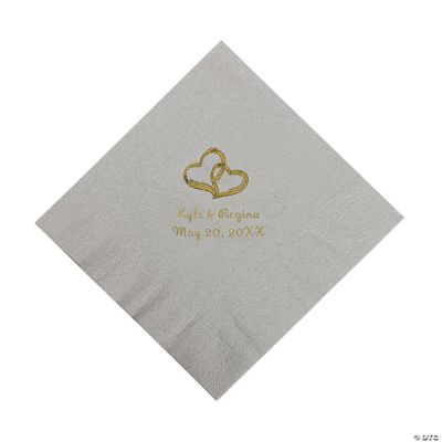 Personalized Gold Two Hearts Luncheon Napkins - Silver