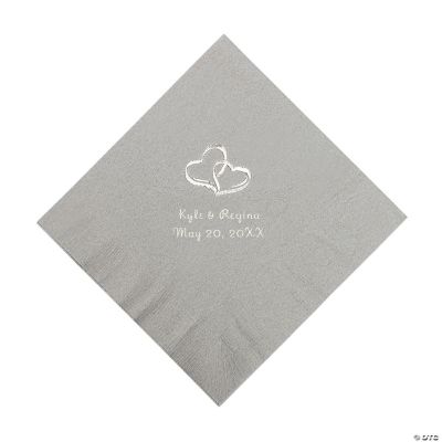 Personalized Two Hearts Luncheon Napkins - Silver