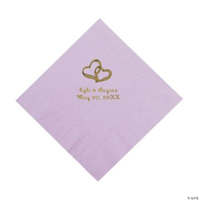 Personalized Gold Two Hearts Luncheon Napkins - Lilac