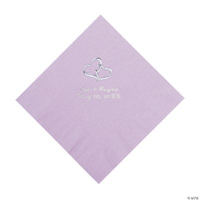 Personalized Two Hearts Luncheon Napkins - Lilac
