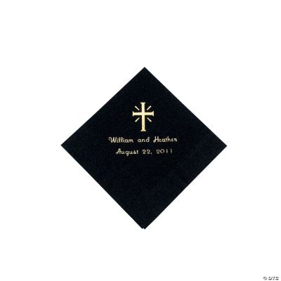 Personalized Cross Black Beverage Napkins