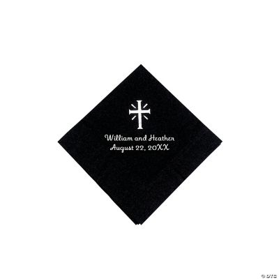 Personalized Cross Black Beverage Napkins