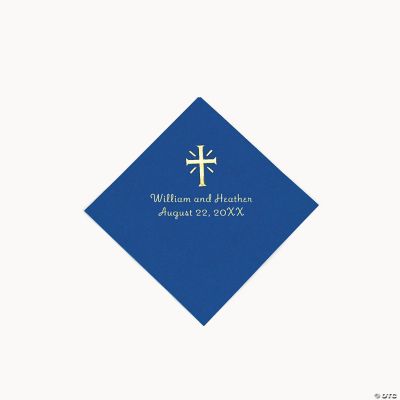 Personalized Cross Blue Beverage Napkins