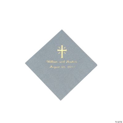 Personalized Cross Silver Beverage Napkins