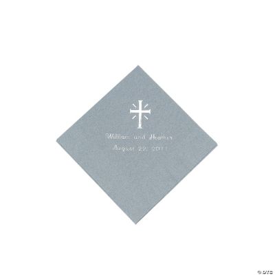 Personalized Cross Silver Beverage Napkins