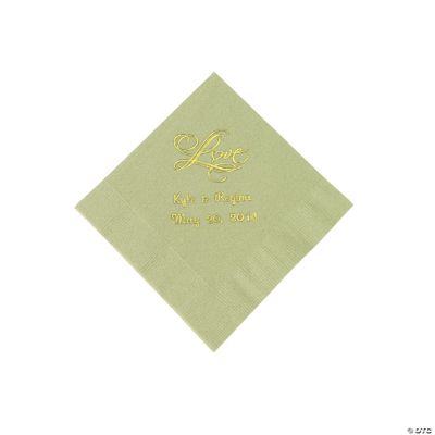 Personalized “Love” Beverage Napkins - Sage Green