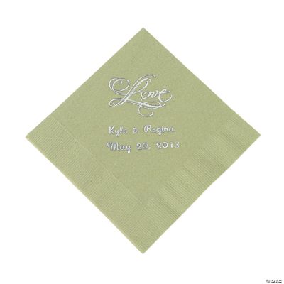 Personalized “Love” Beverage Napkins - Sage Green