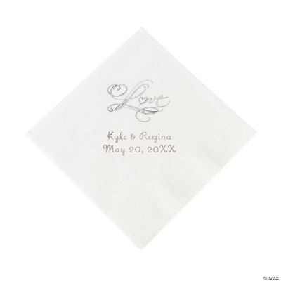 Personalized “Love” Beverage Napkins - White