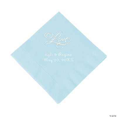 Personalized “Love” Beverage Napkins - Light Blue