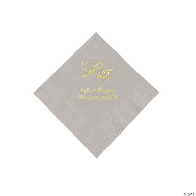 Personalized “Love” Beverage Napkins - Silver