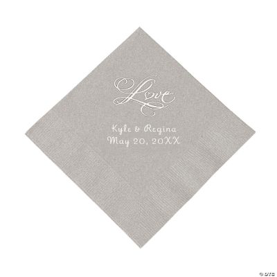 Personalized “Love” Beverage Napkins - Silver