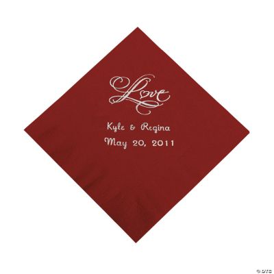 Personalized “Love” Beverage Napkins - Burgundy