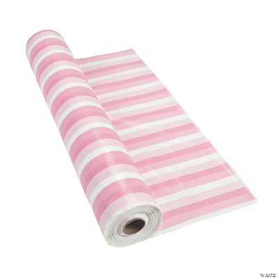 pink and white striped tablecloth