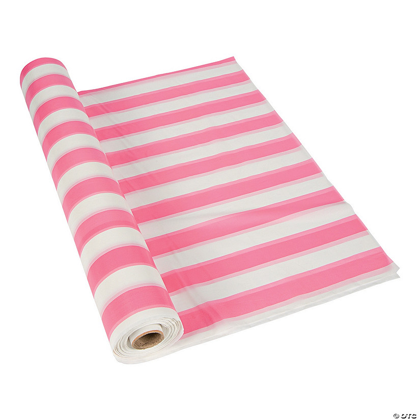 Pink/White Striped Plastic Tablecloth Roll