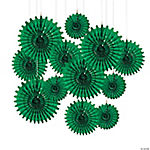 8 - 16 Green Tissue Hanging Paper Fans - 12 Pc.