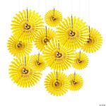 8 - 16 Yellow Hanging Paper Fans - 12 Pc.
