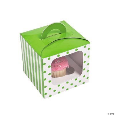 Lime Green Polka Dot Cupcake Boxes With Handle