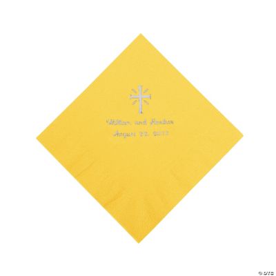 Personalized Silver Cross Luncheon Napkins - Yellow