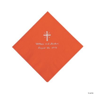 Personalized Silver Cross Luncheon Napkins - Orange