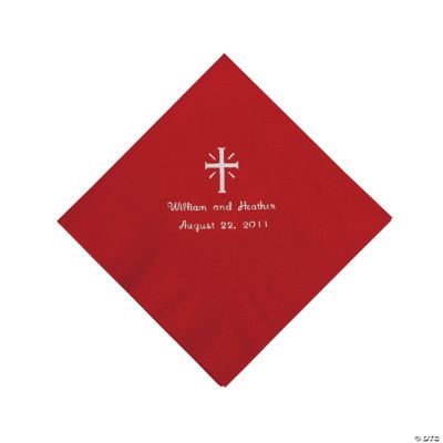 Personalized Silver Cross Luncheon Napkins - Red